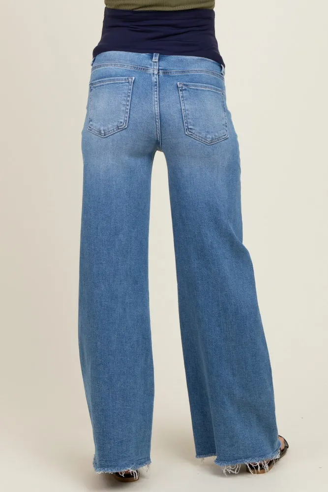 Blue Raw Hem Super Wide Leg Maternity Jeans sold by Pinkblush product image thumbnail 5