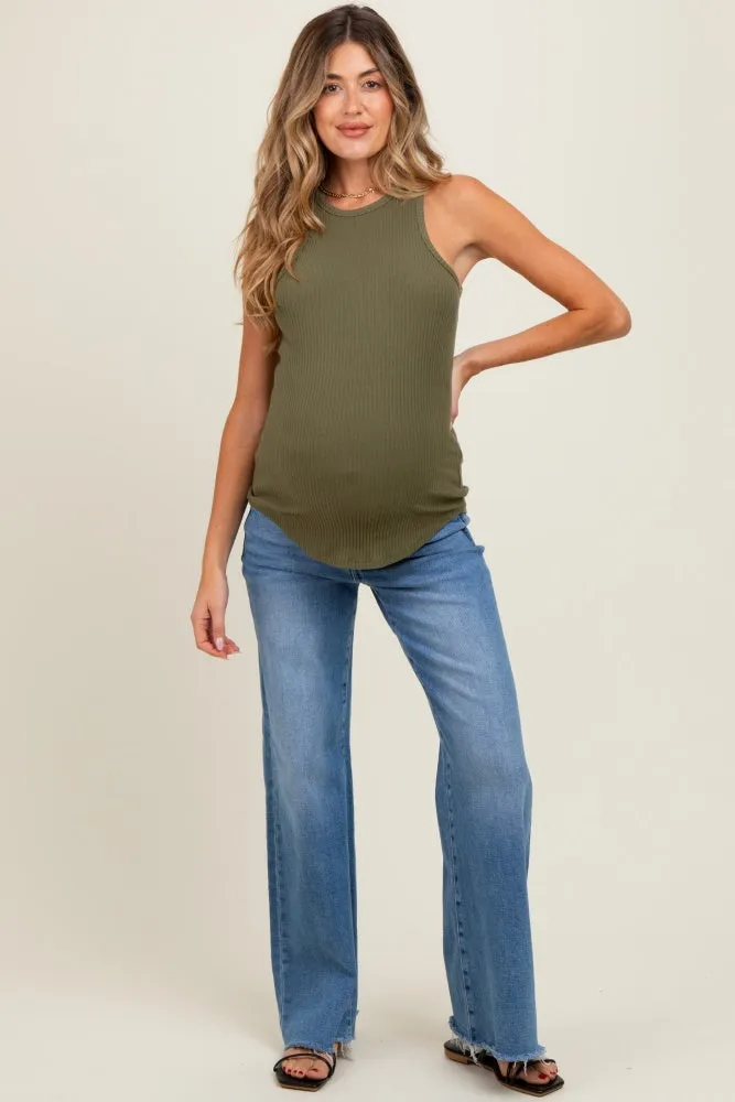 Blue Raw Hem Super Wide Leg Maternity Jeans sold by Pinkblush product image thumbnail 2