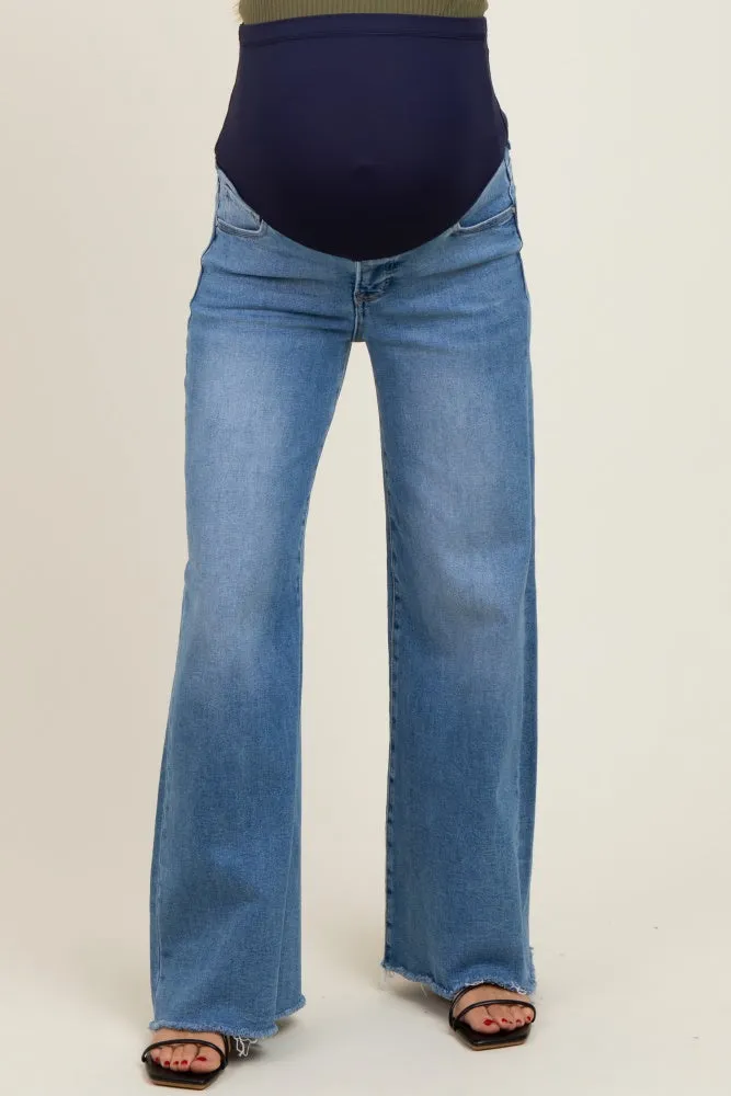 Blue Raw Hem Super Wide Leg Maternity Jeans sold by Pinkblush product image thumbnail 3
