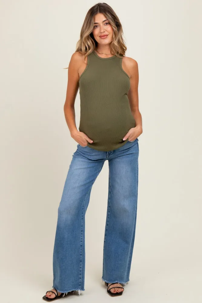 Blue Raw Hem Super Wide Leg Maternity Jeans sold by Pinkblush