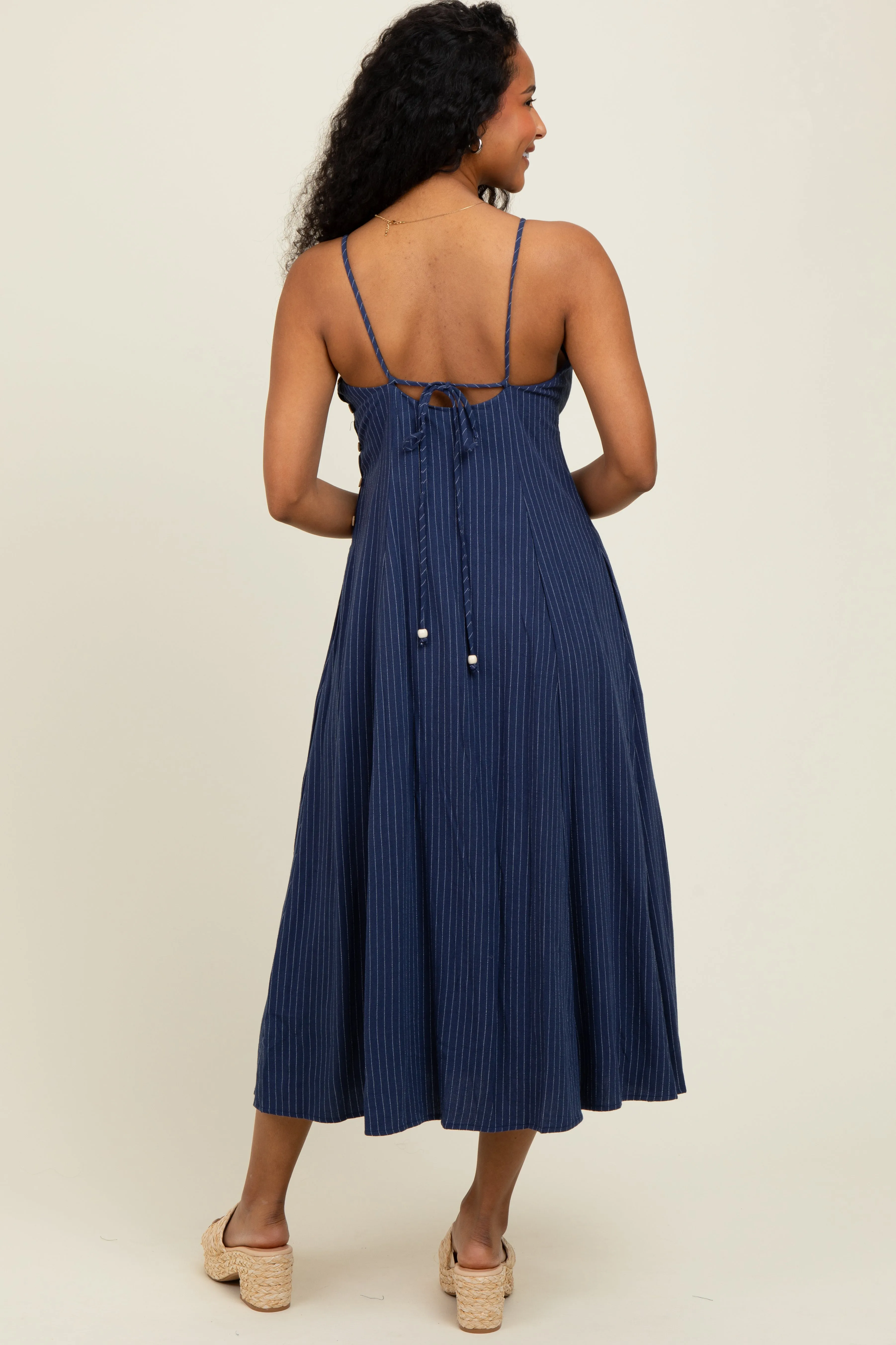 Navy/White Linen Striped Midi Dress sold by Pinkblush product image thumbnail 4