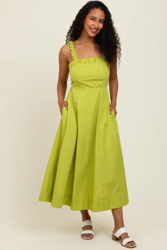 Lime Back Bow Tie Detail Sleeveless Midi Dress sold by Pinkblush