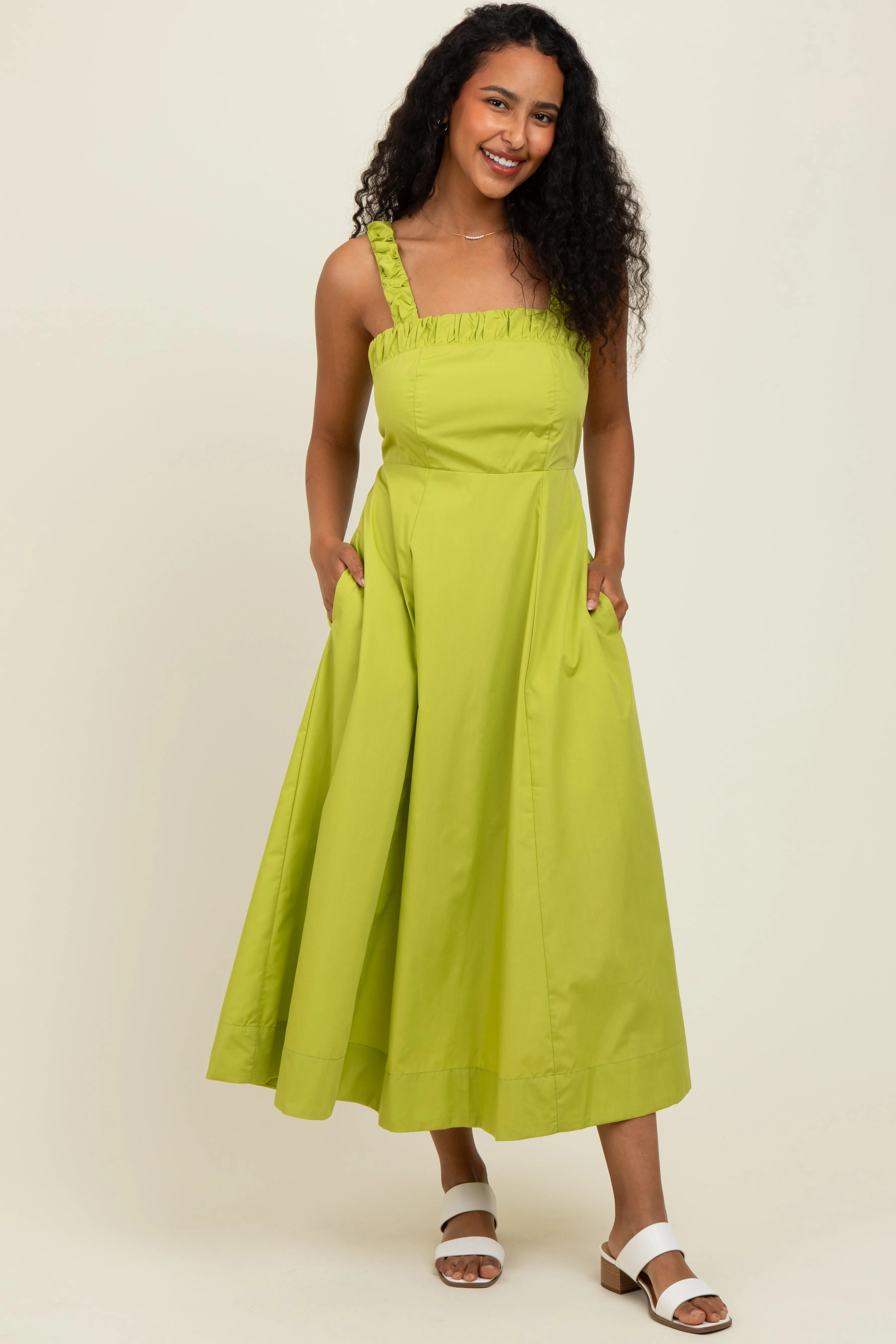 Lime Back Bow Tie Detail Sleeveless Midi Dress sold by Pinkblush