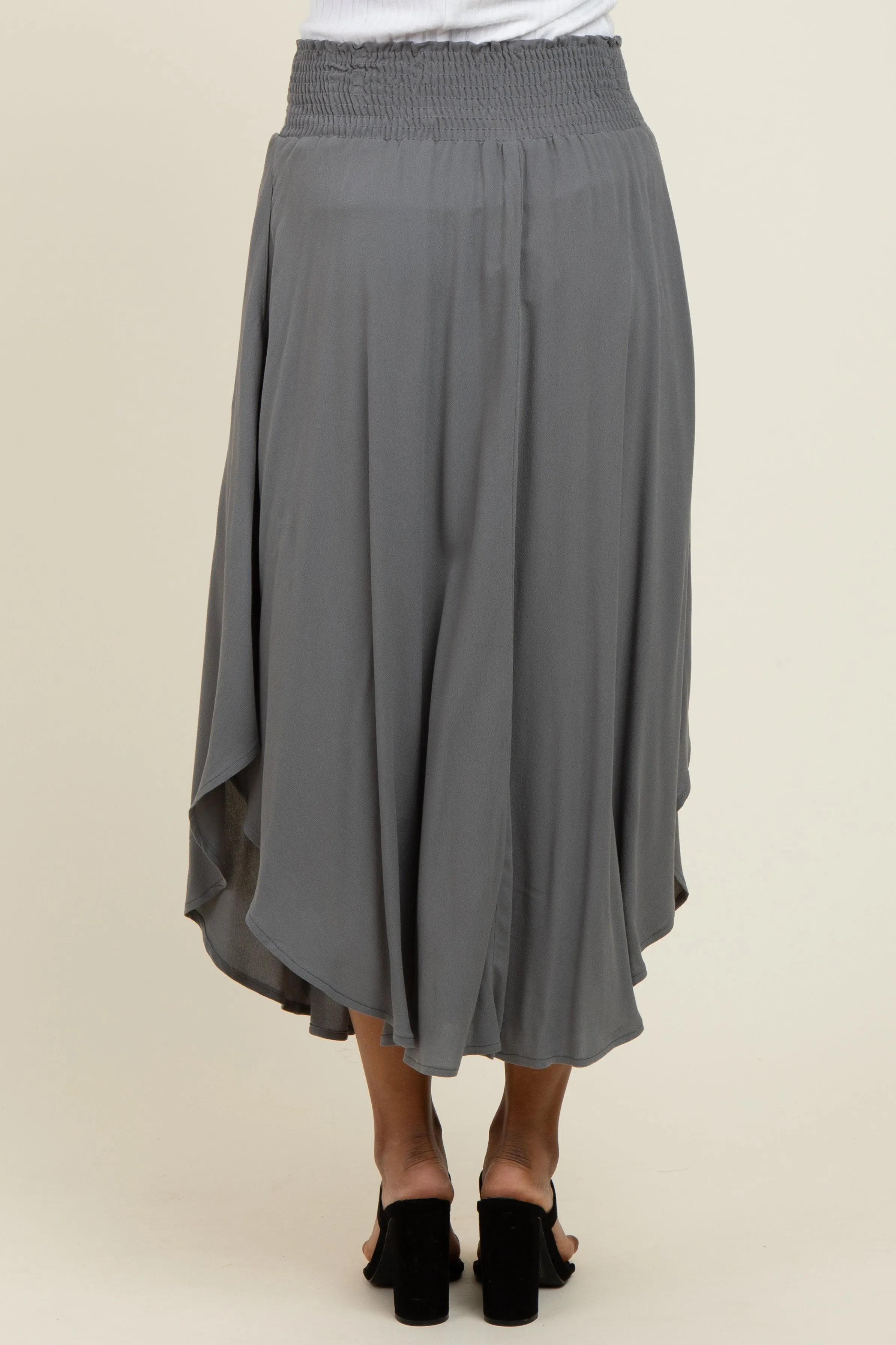 Charcoal Smocked Waist Rounded Hem Midi Skirt sold by Pinkblush product image thumbnail 4