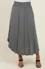 Charcoal Smocked Waist Rounded Hem Midi Skirt sold by Pinkblush