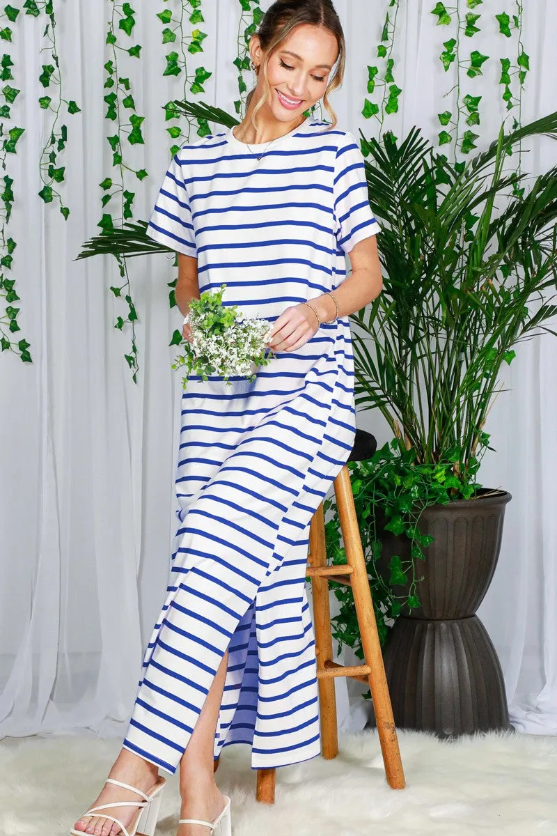 Blue Striped Side Slit Maxi Dress sold by Pinkblush