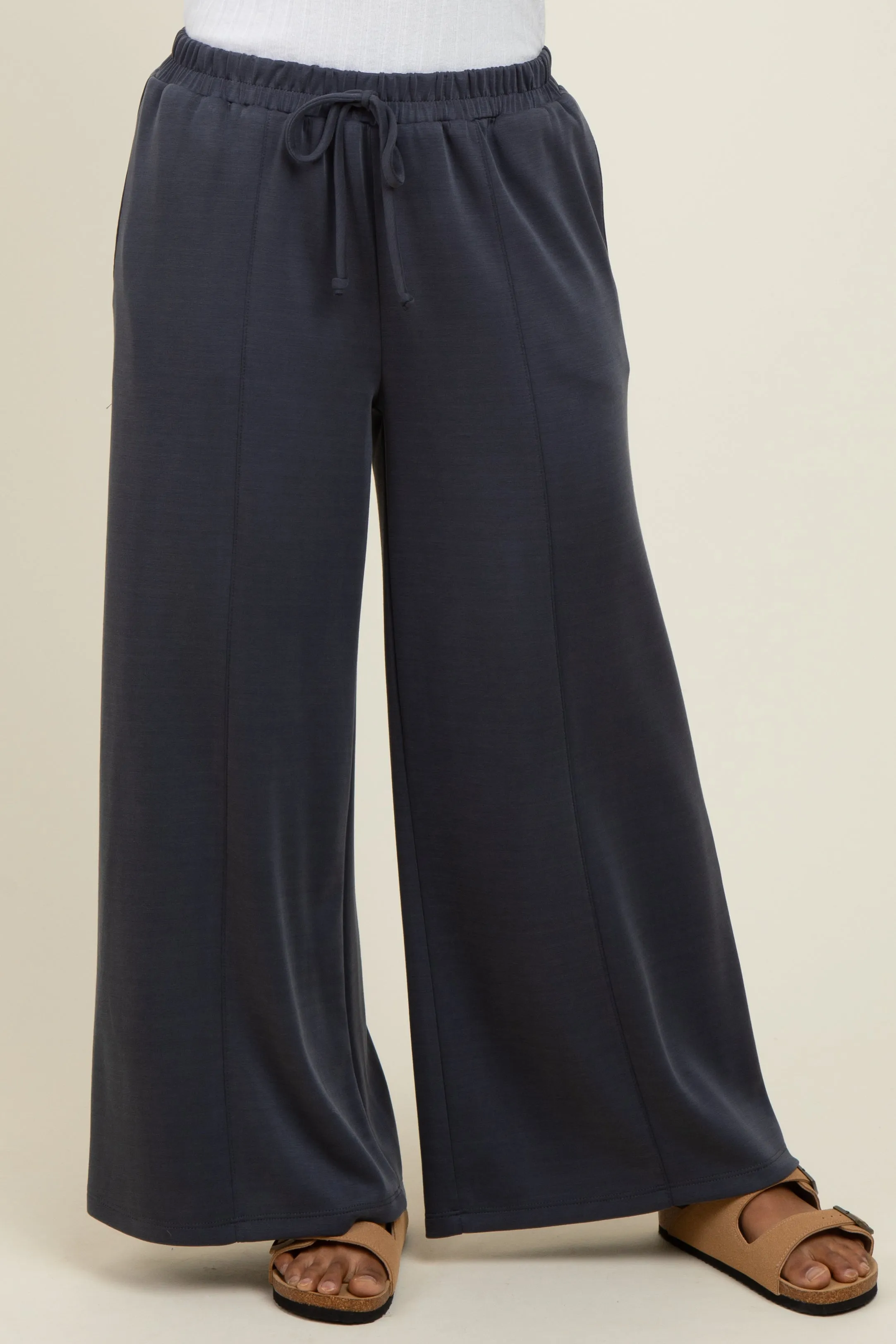 Charcoal Drawstring Wide Leg Pants sold by Pinkblush product image thumbnail 3