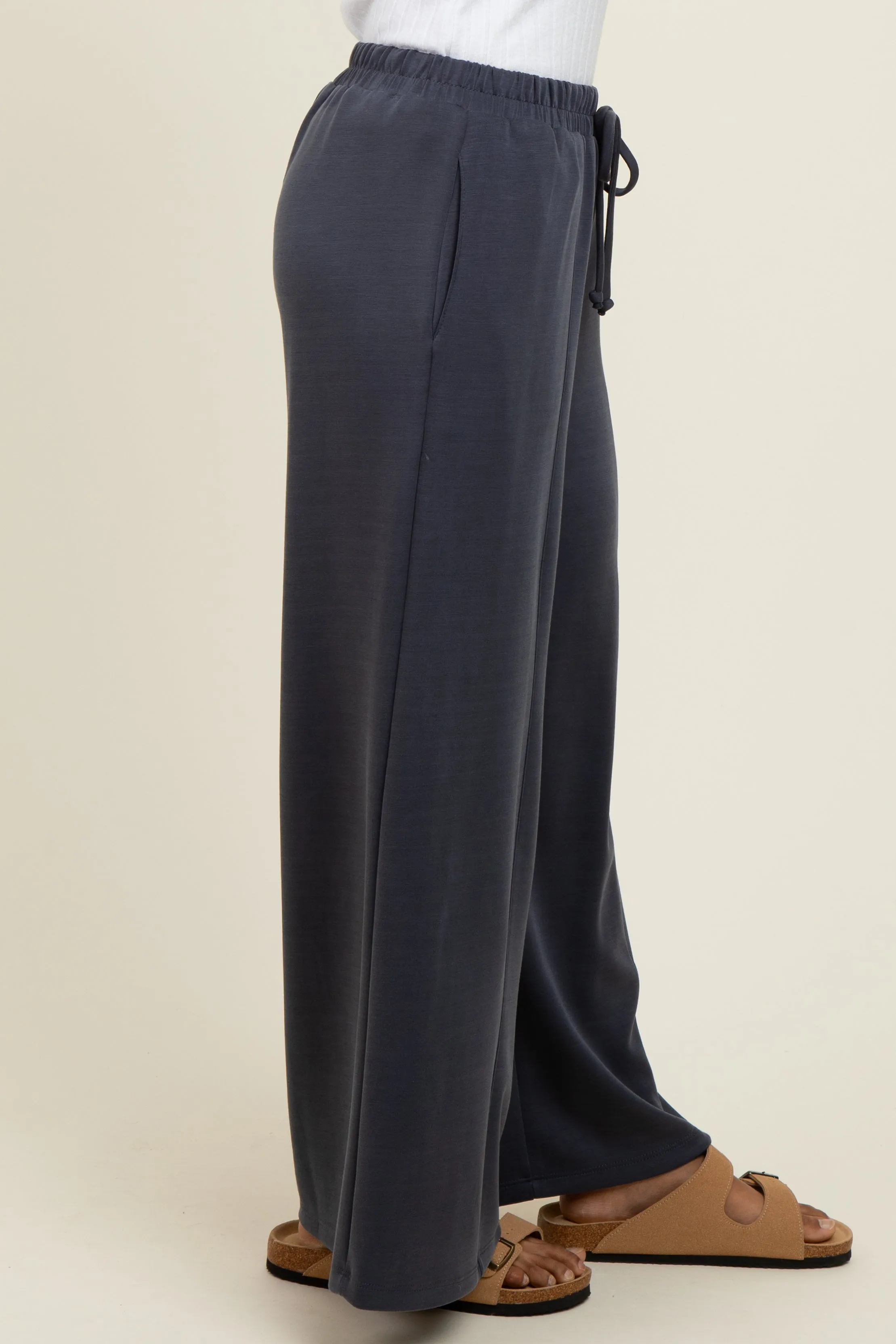Charcoal Drawstring Wide Leg Pants sold by Pinkblush product image thumbnail 4