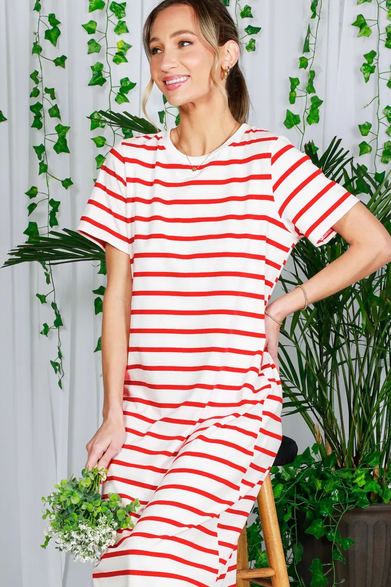 Red Striped Side Slit Maxi Dress sold by Pinkblush product image thumbnail 2