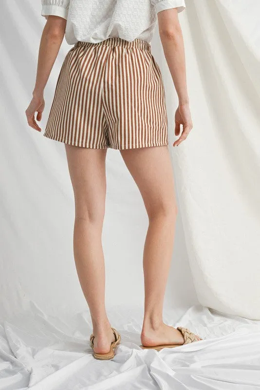 Mocha Drawstring Waist Striped Shorts sold by Pinkblush product image thumbnail 4