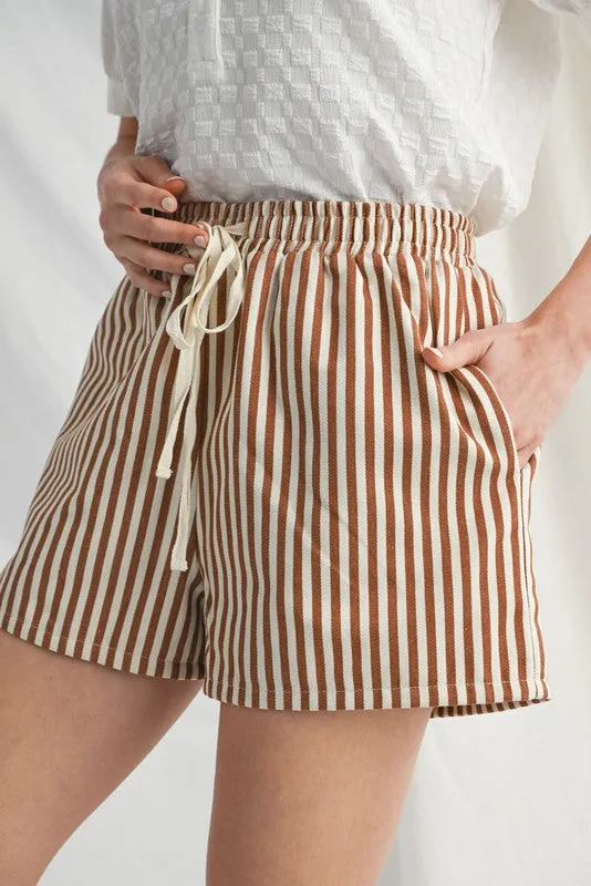 Mocha Drawstring Waist Striped Shorts sold by Pinkblush product image thumbnail 5