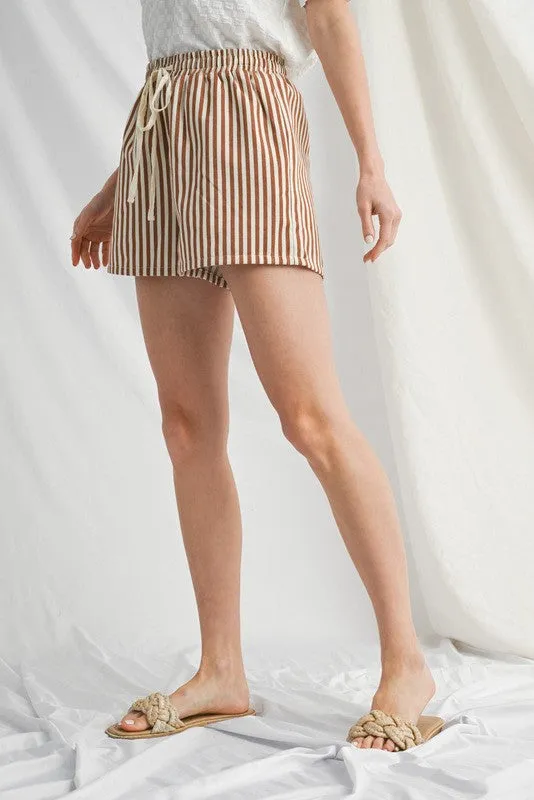 Mocha Drawstring Waist Striped Shorts sold by Pinkblush product image thumbnail 3