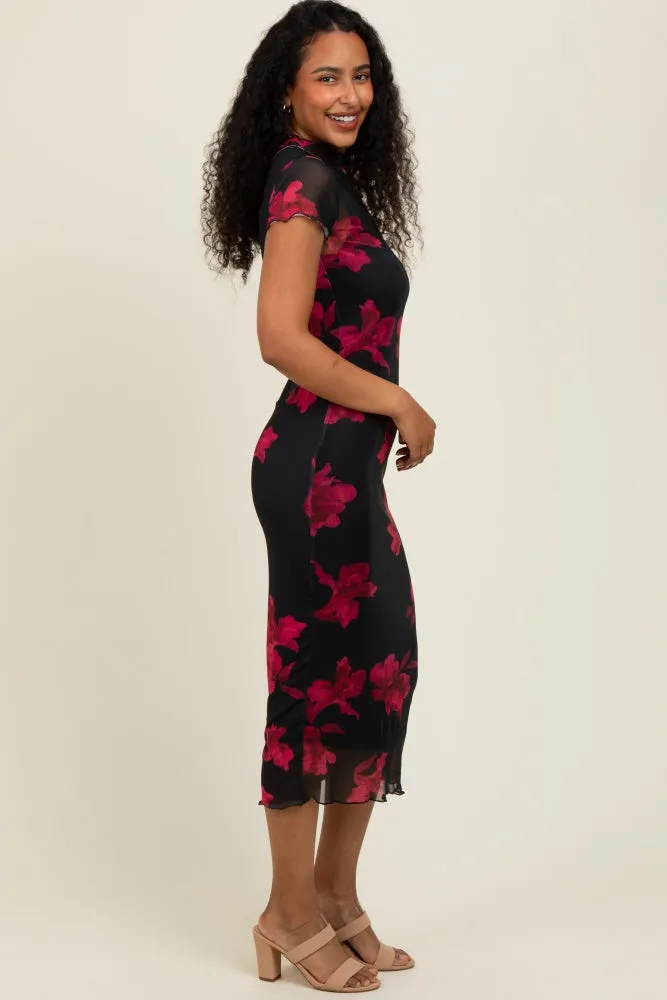 Black/Red Short Sleeve Digital Print Mesh Midi Dress sold by Pinkblush product image thumbnail 3