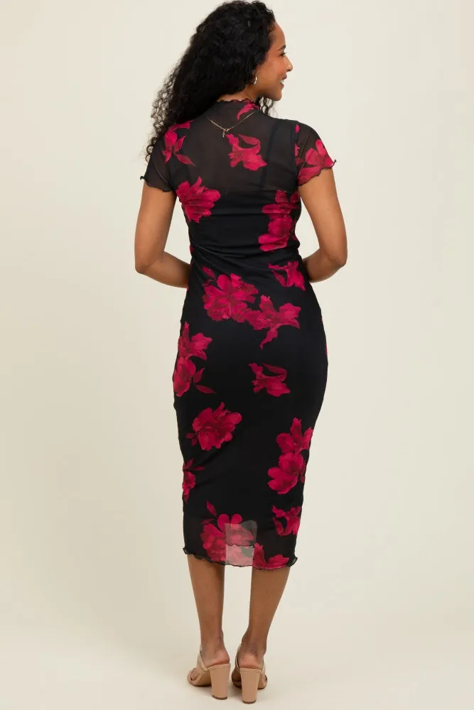 Black/Red Short Sleeve Digital Print Mesh Midi Dress sold by Pinkblush product image thumbnail 4