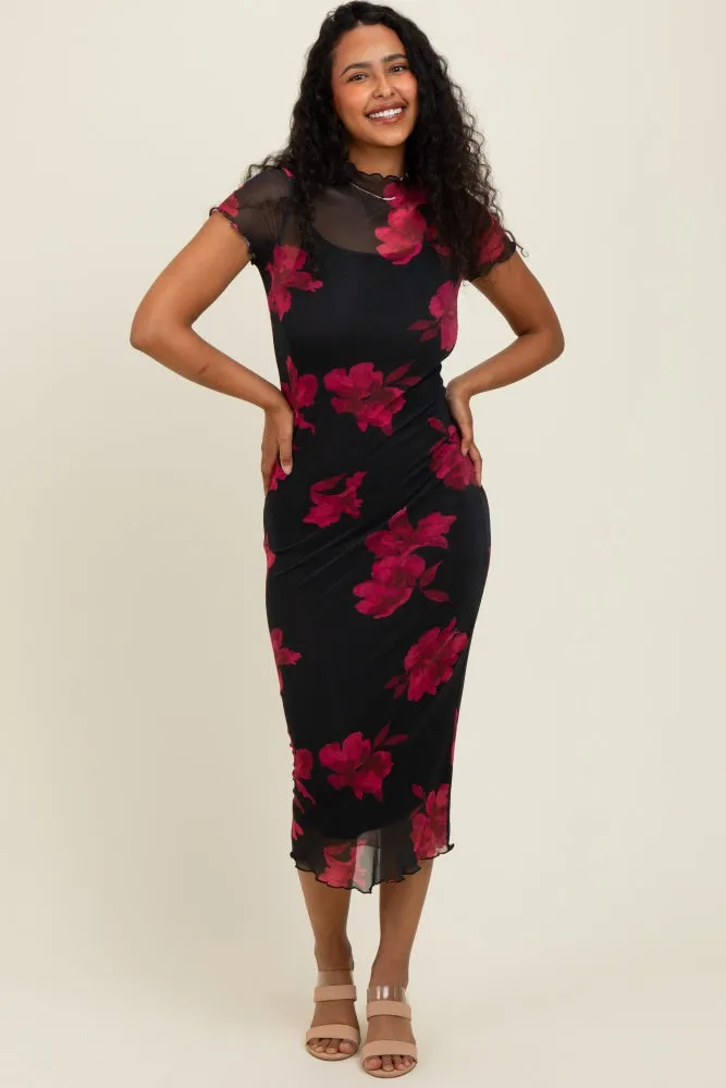 Black/Red Short Sleeve Digital Print Mesh Midi Dress sold by Pinkblush product image thumbnail 2