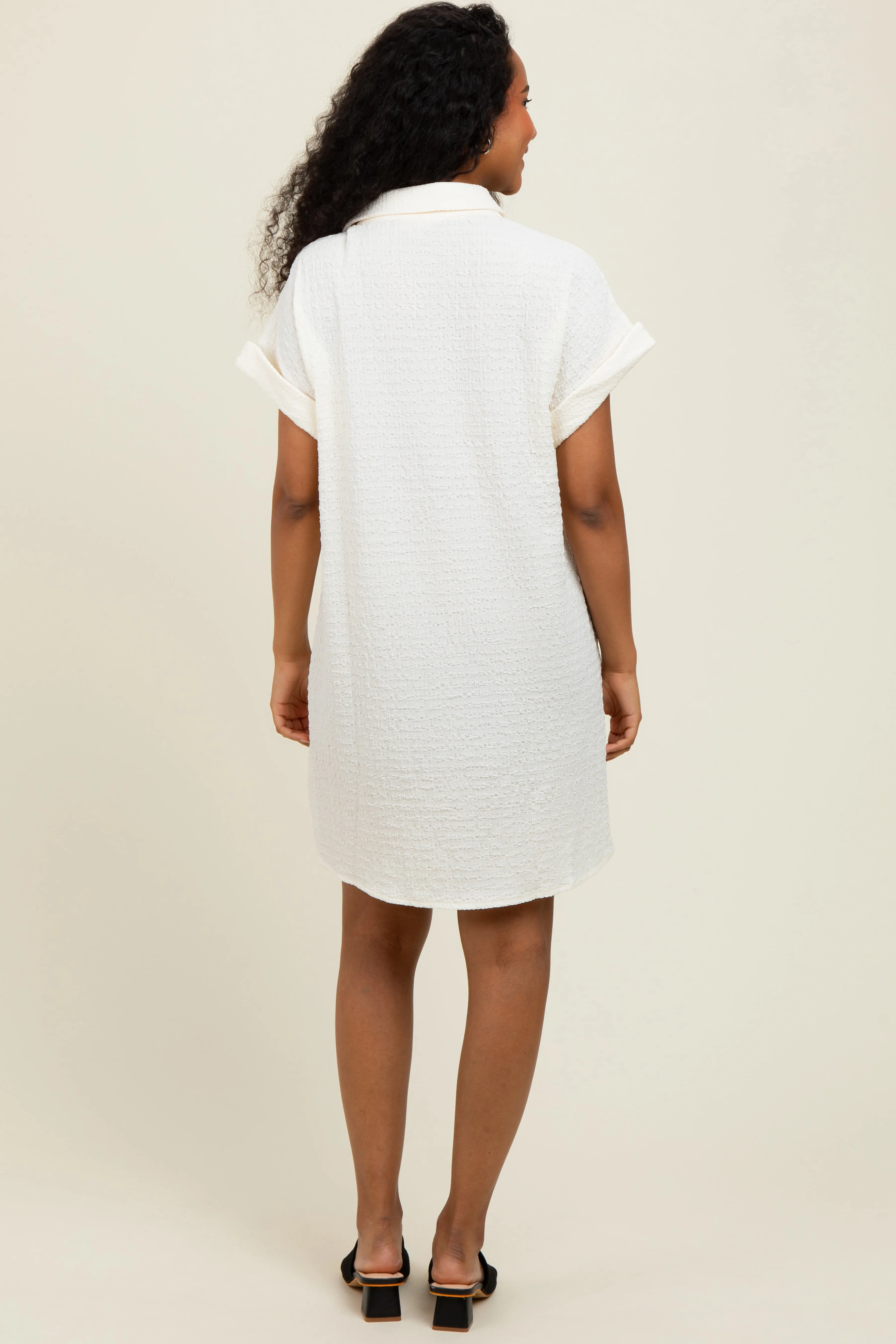 Ivory Textured Short Sleeve Button Down Shirt Dress sold by Pinkblush product image thumbnail 4