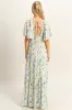 Blue Floral V-Neck Flowy Tiered Maxi Dress sold by Pinkblush