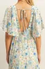 Blue Floral V-Neck Flowy Tiered Maxi Dress sold by Pinkblush