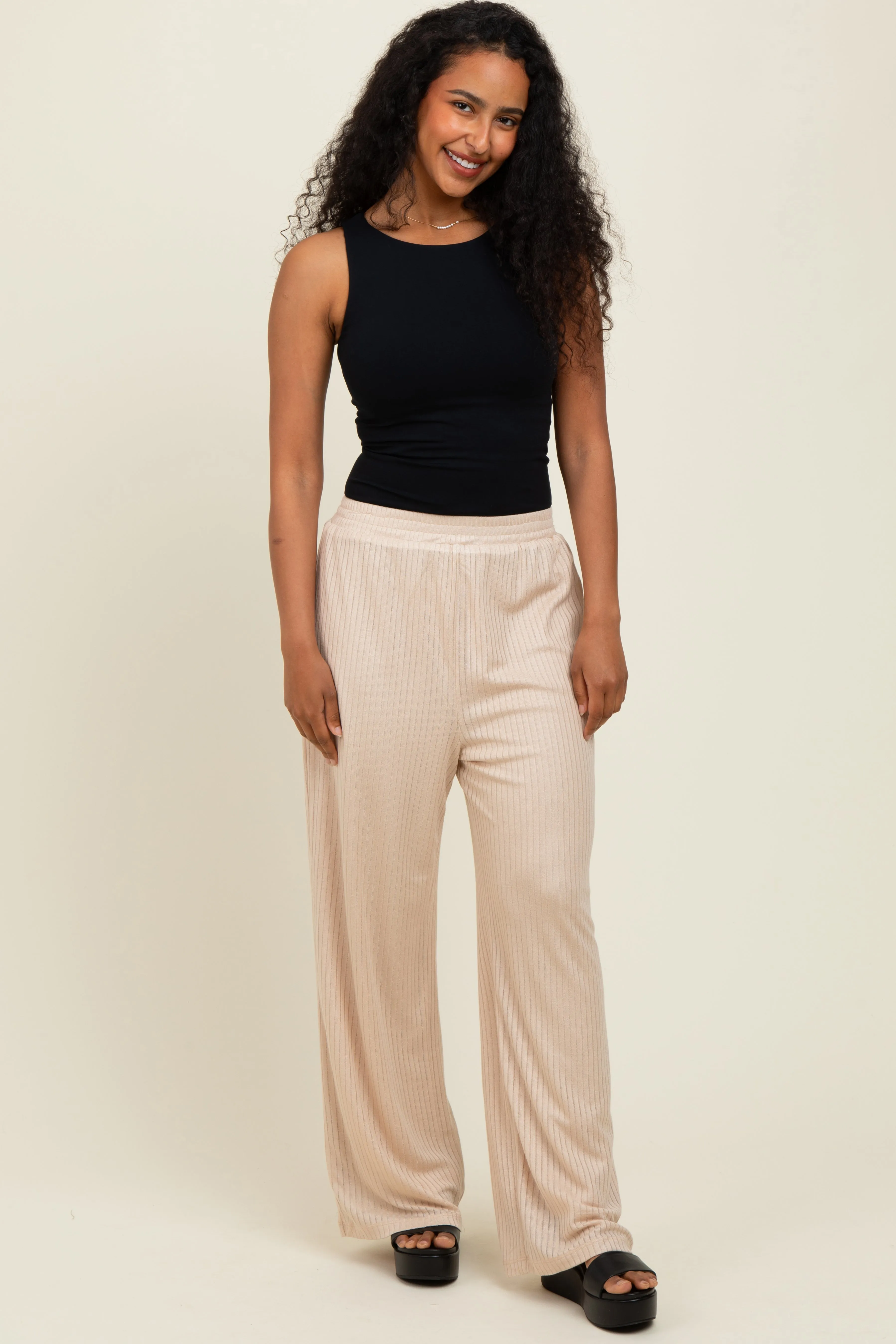 Beige Ribbed Side Pocket Lounge Pants sold by Pinkblush product image thumbnail 2