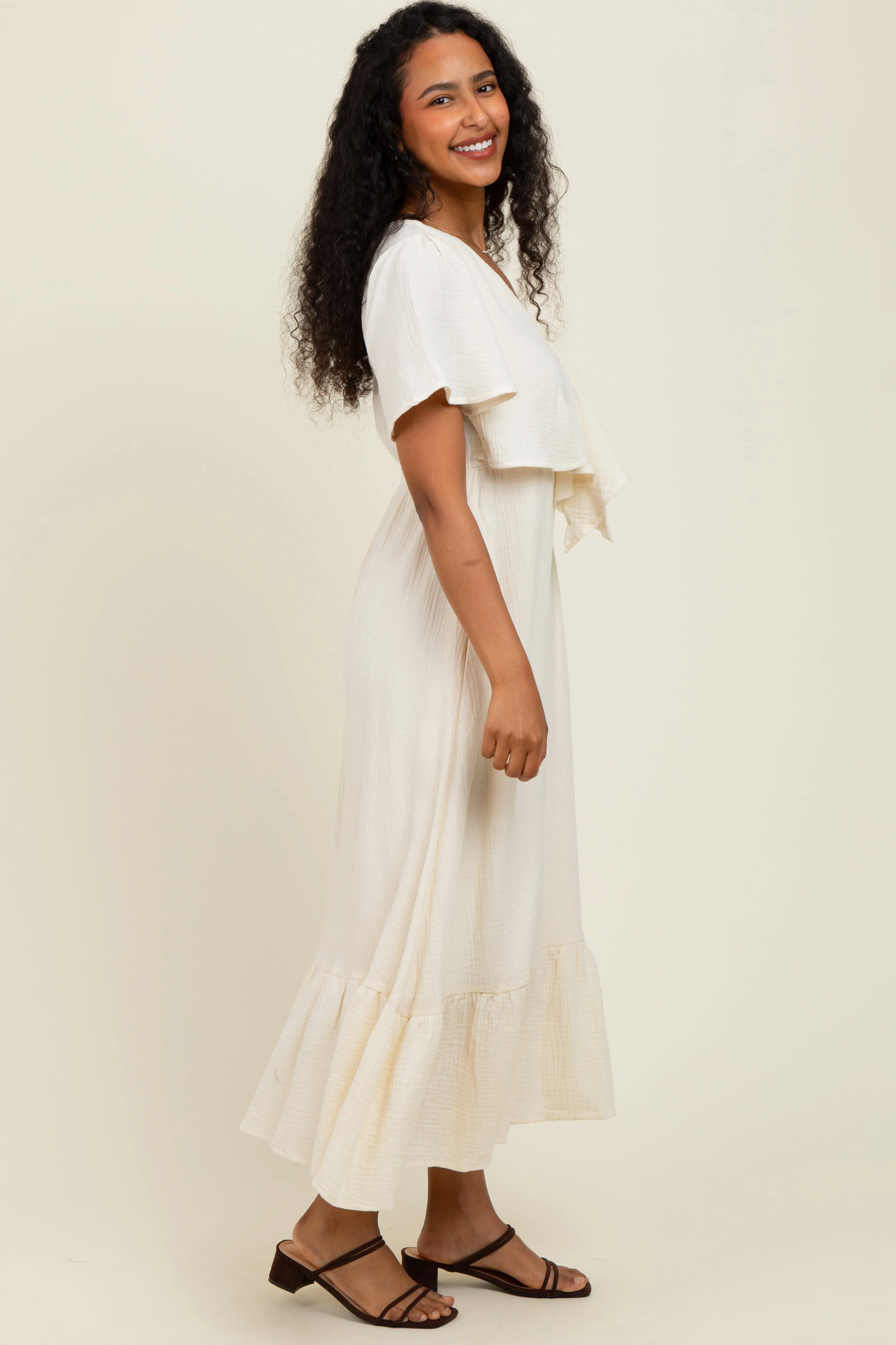 Cream Bust Knot Cotton Gauze Midi Dress sold by Pinkblush product image thumbnail 3