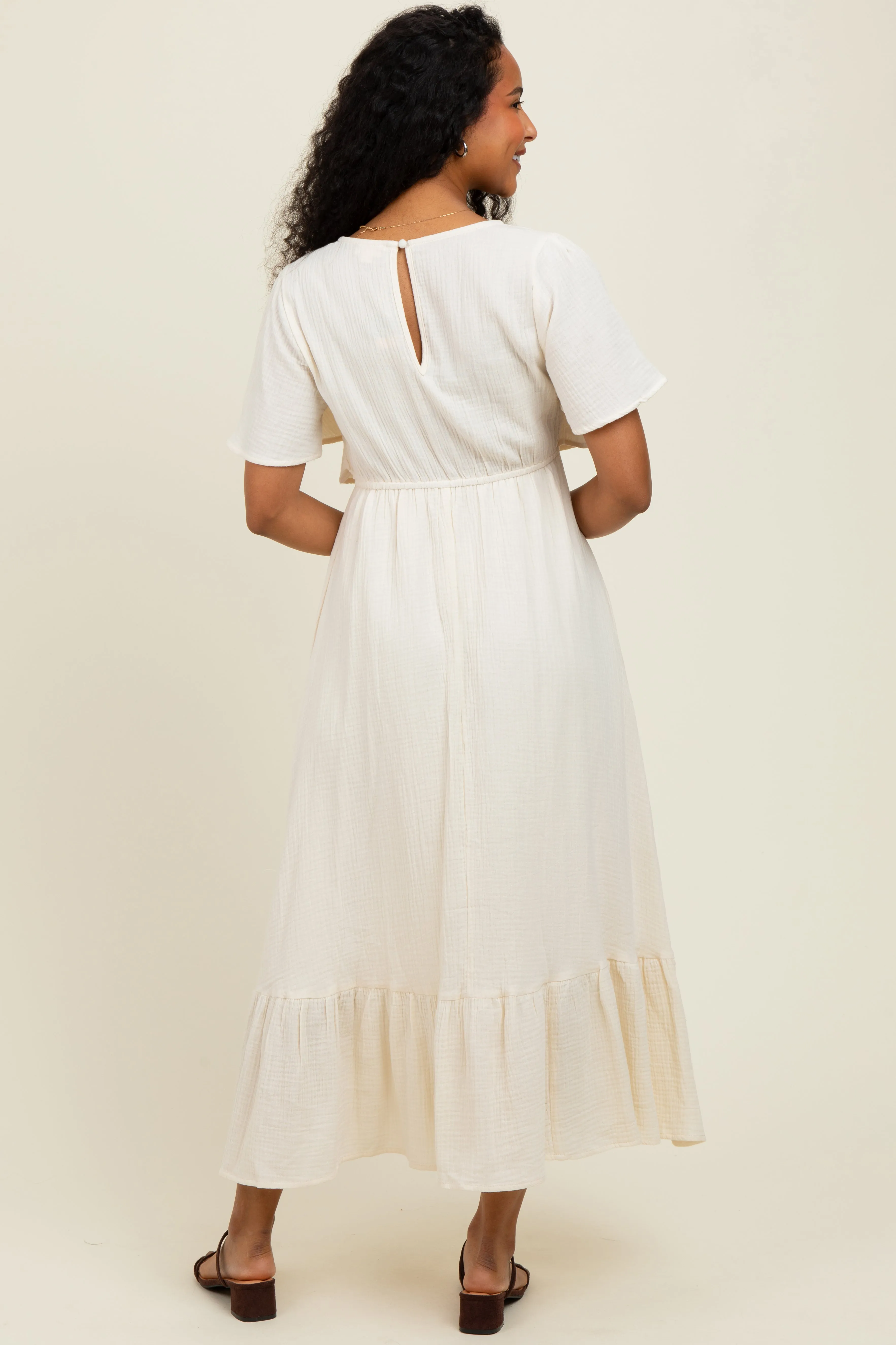 Cream Bust Knot Cotton Gauze Midi Dress sold by Pinkblush product image thumbnail 4
