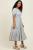 Cream/Blue Striped Short Sleeve Tiered Maxi Dress sold by Pinkblush