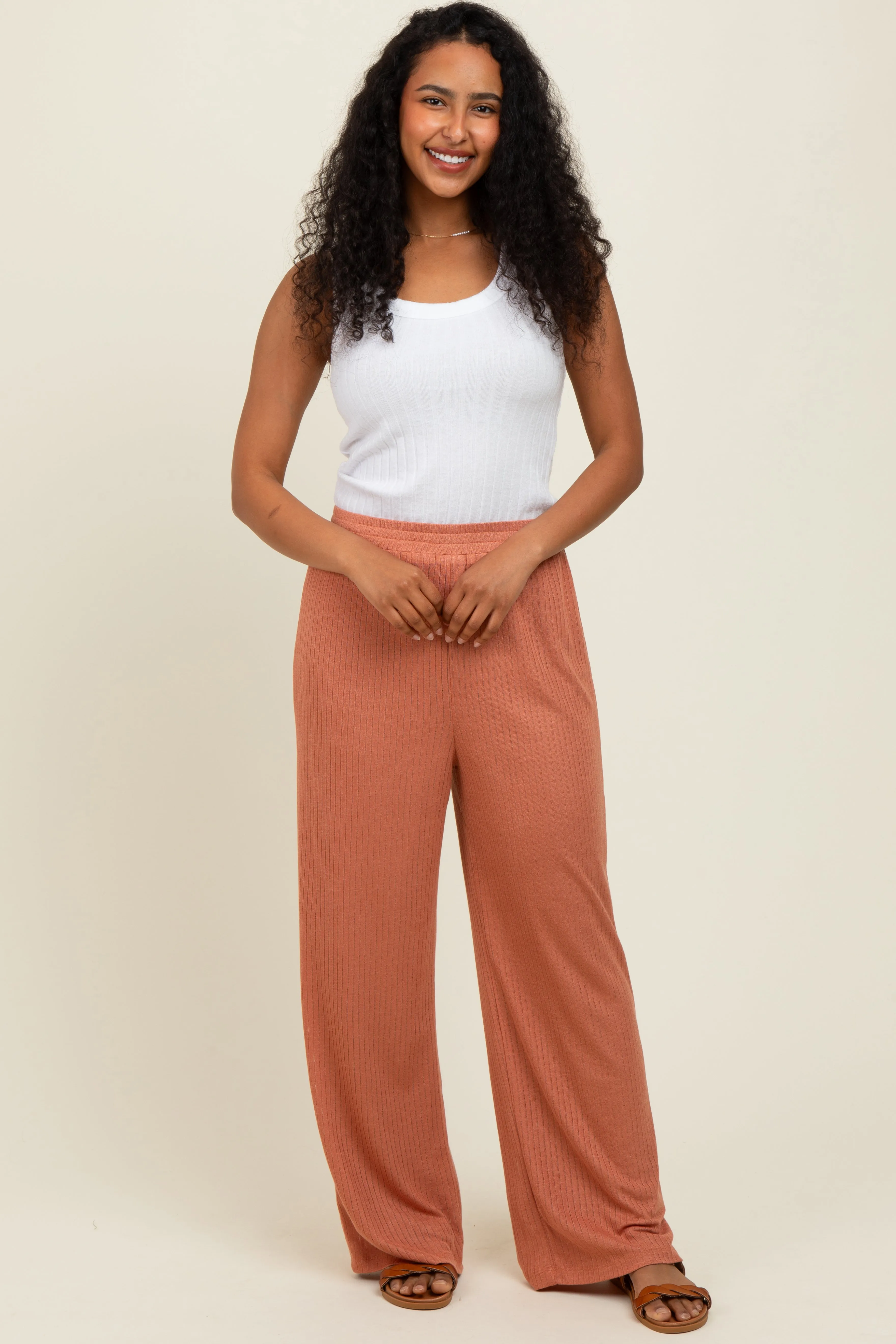 Rust Ribbed Side Pocket Lounge Pants sold by Pinkblush