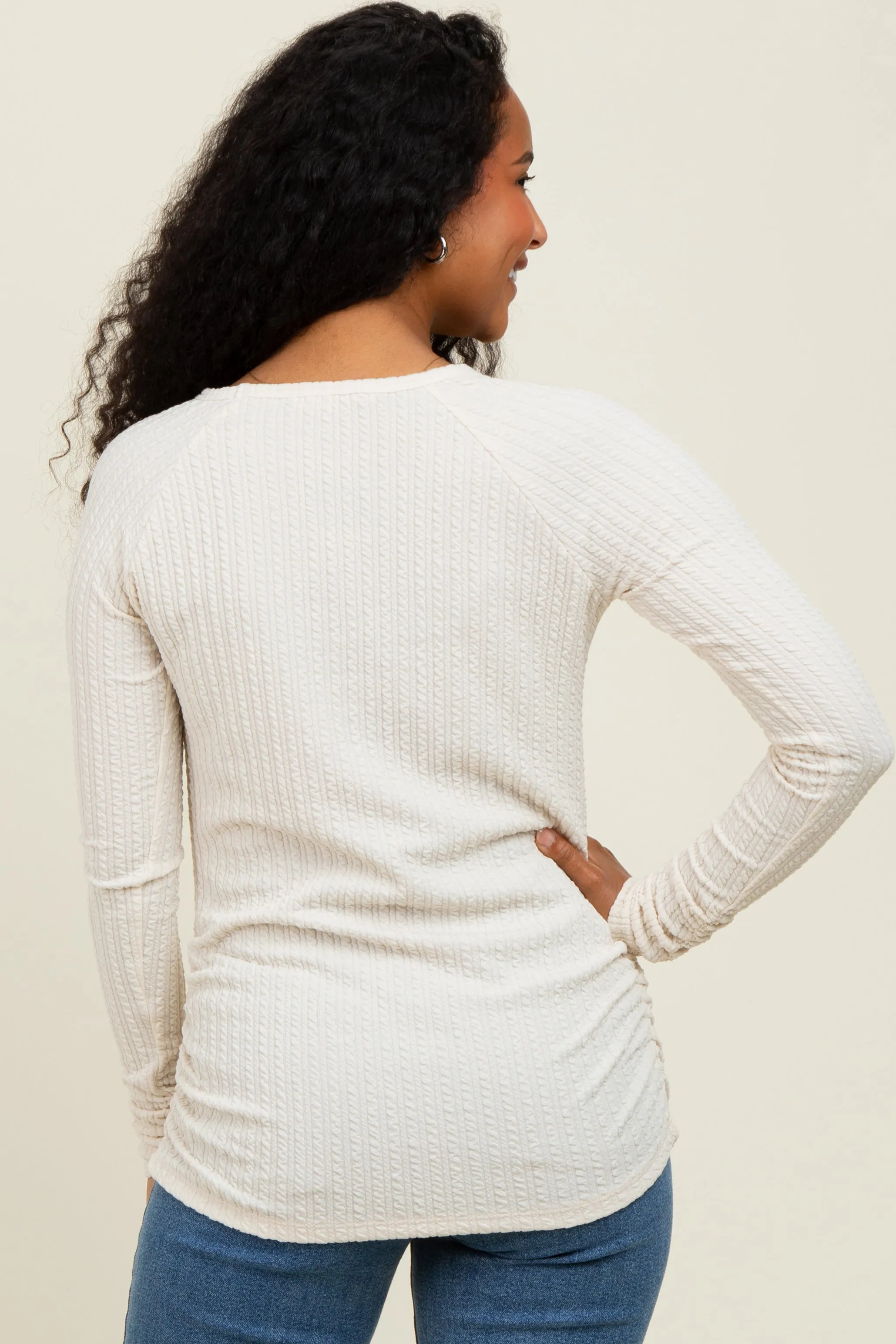 Ivory Solid Ribbed Ruched Long Sleeve Top sold by Pinkblush product image thumbnail 4