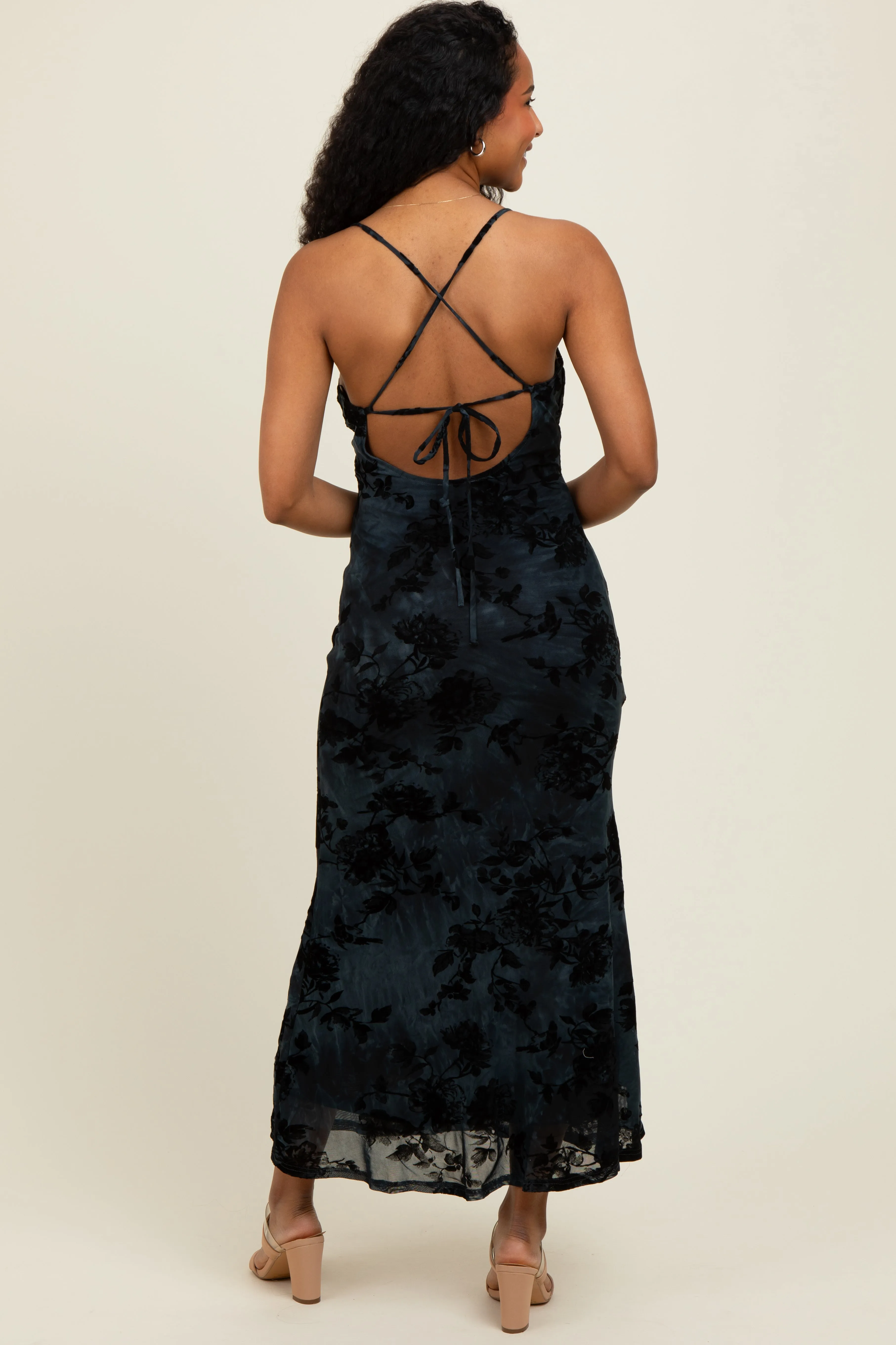 Charcoal Mesh Floral Overlay Midi Dress sold by Pinkblush product image thumbnail 4