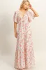 Coral Floral V-Neck Flowy Tiered Maxi Dress sold by Pinkblush