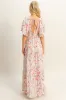 Coral Floral V-Neck Flowy Tiered Maxi Dress sold by Pinkblush
