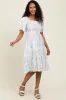 Cream Floral Smocked Flutter Sleeve Midi Dress sold by Pinkblush