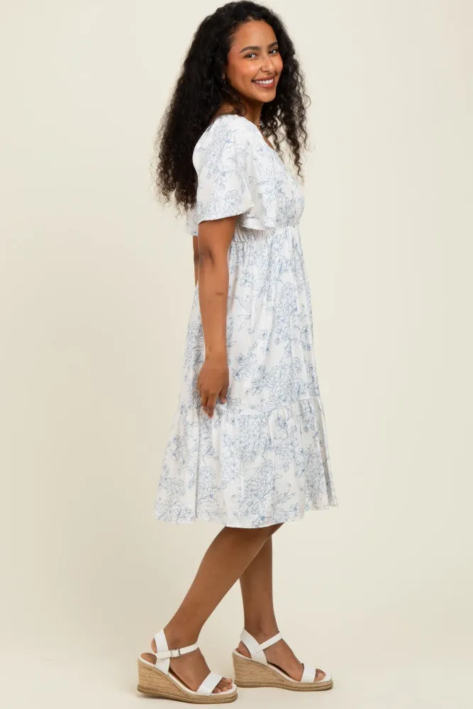 Cream Floral Smocked Flutter Sleeve Midi Dress sold by Pinkblush product image thumbnail 3