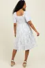 Cream Floral Smocked Flutter Sleeve Midi Dress sold by Pinkblush