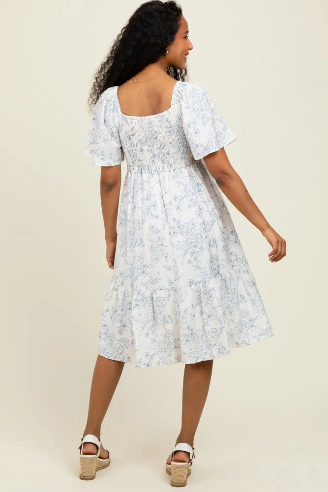 Cream Floral Smocked Flutter Sleeve Midi Dress sold by Pinkblush product image thumbnail 4