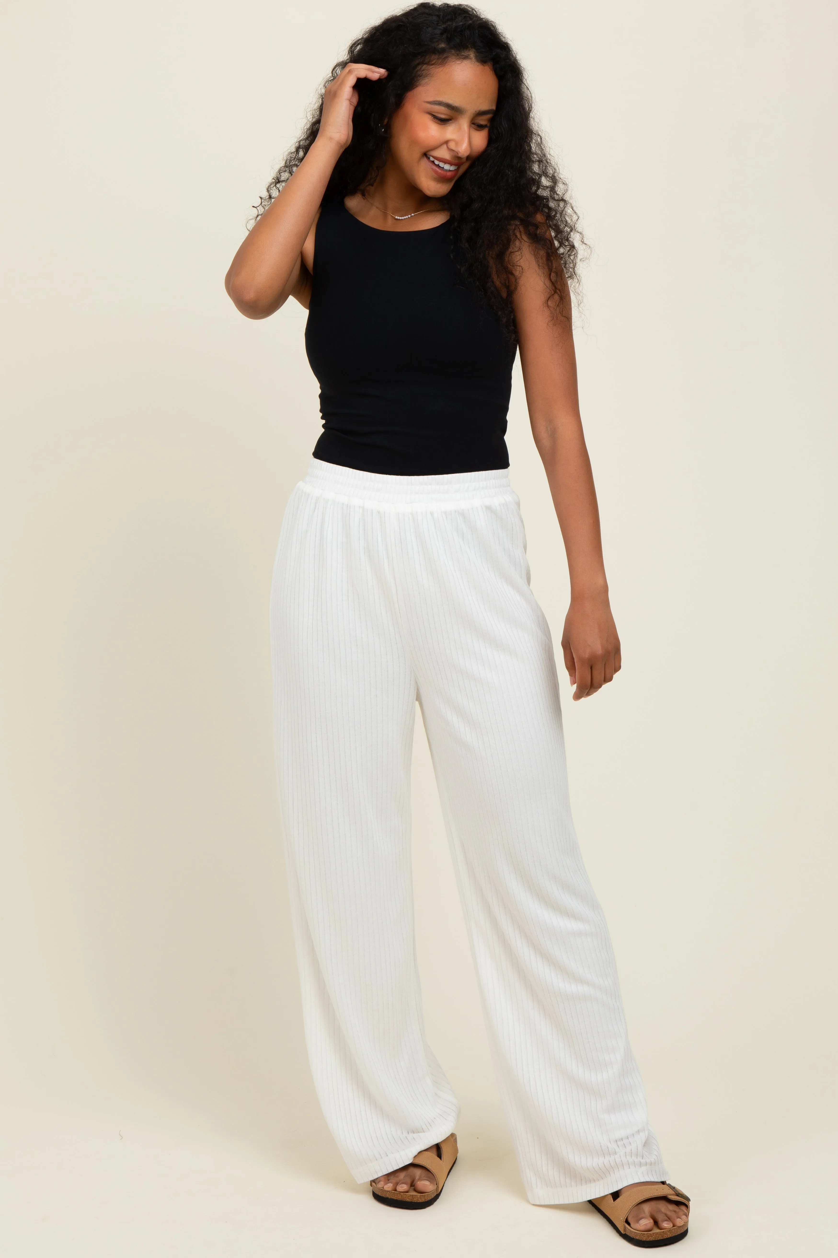 Ivory Ribbed Side Pocket Lounge Pants sold by Pinkblush product image thumbnail 2