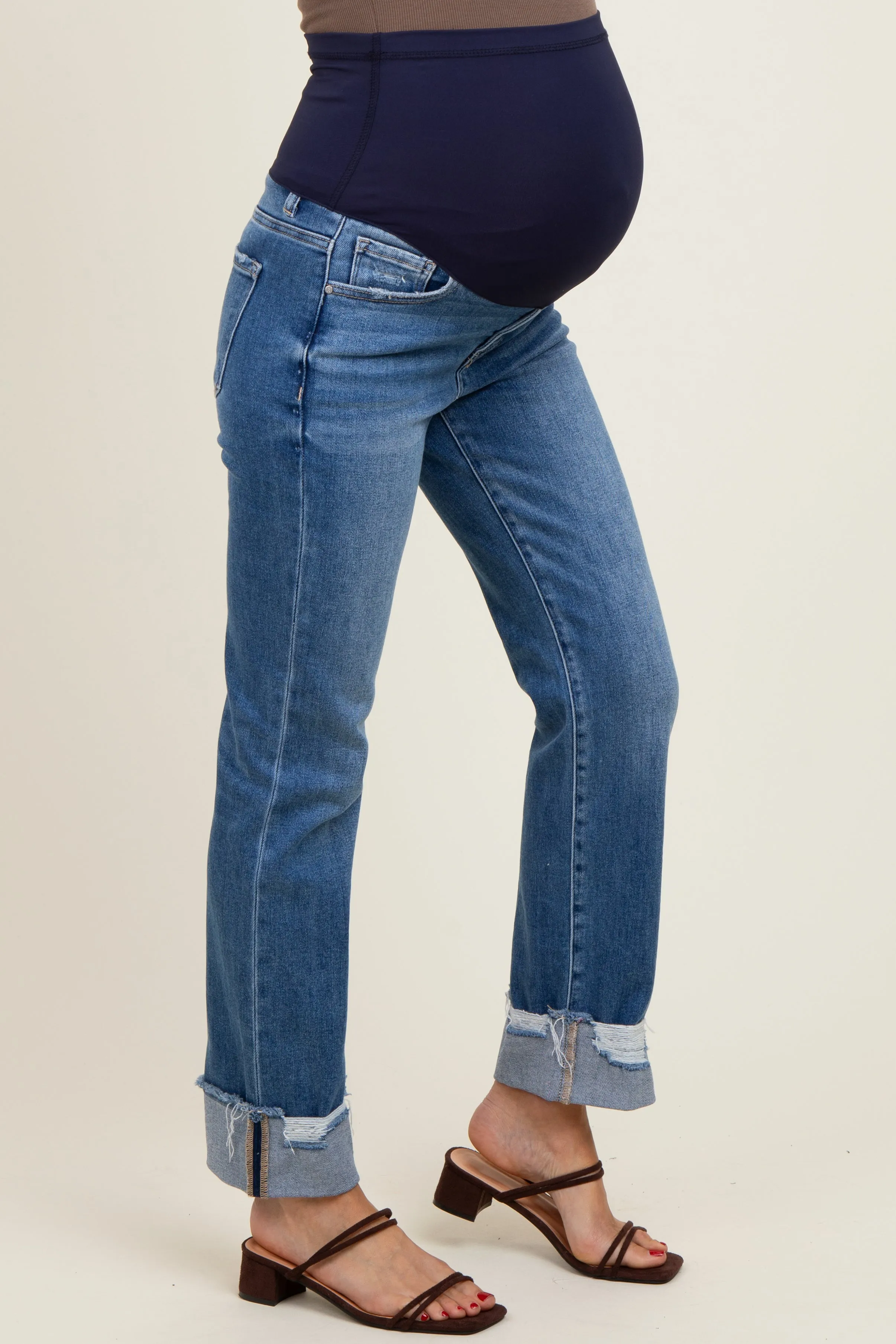 Blue Distressed Cuff Straight Leg Maternity Jeans sold by Pinkblush product image thumbnail 3