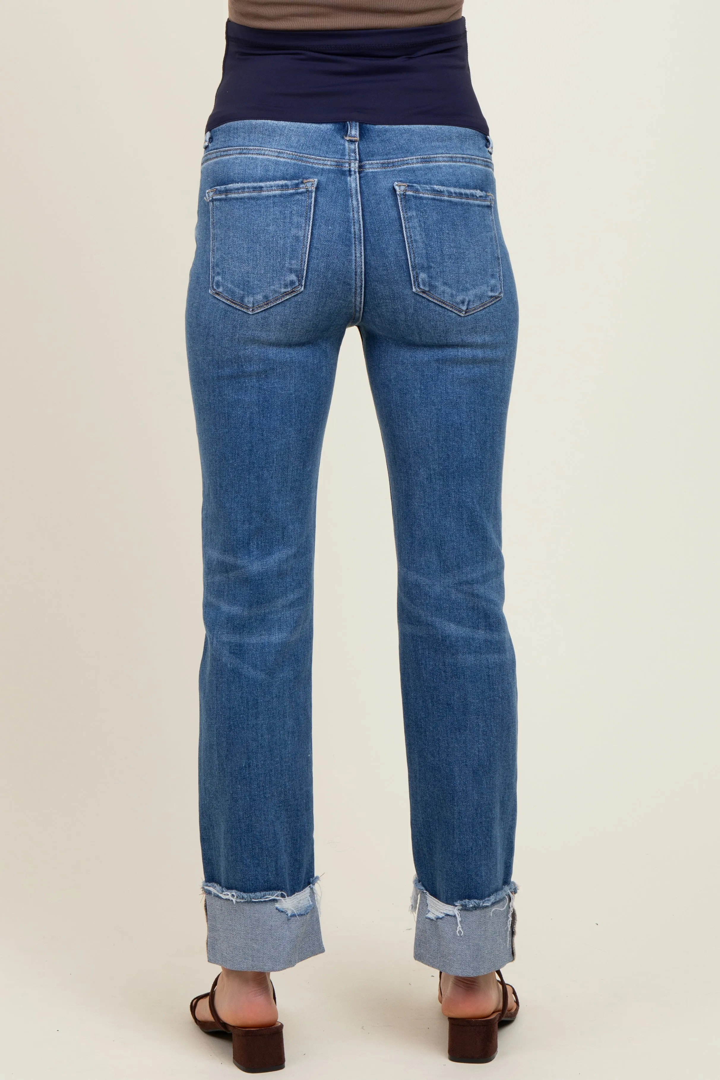 Blue Distressed Cuff Straight Leg Maternity Jeans sold by Pinkblush product image thumbnail 4