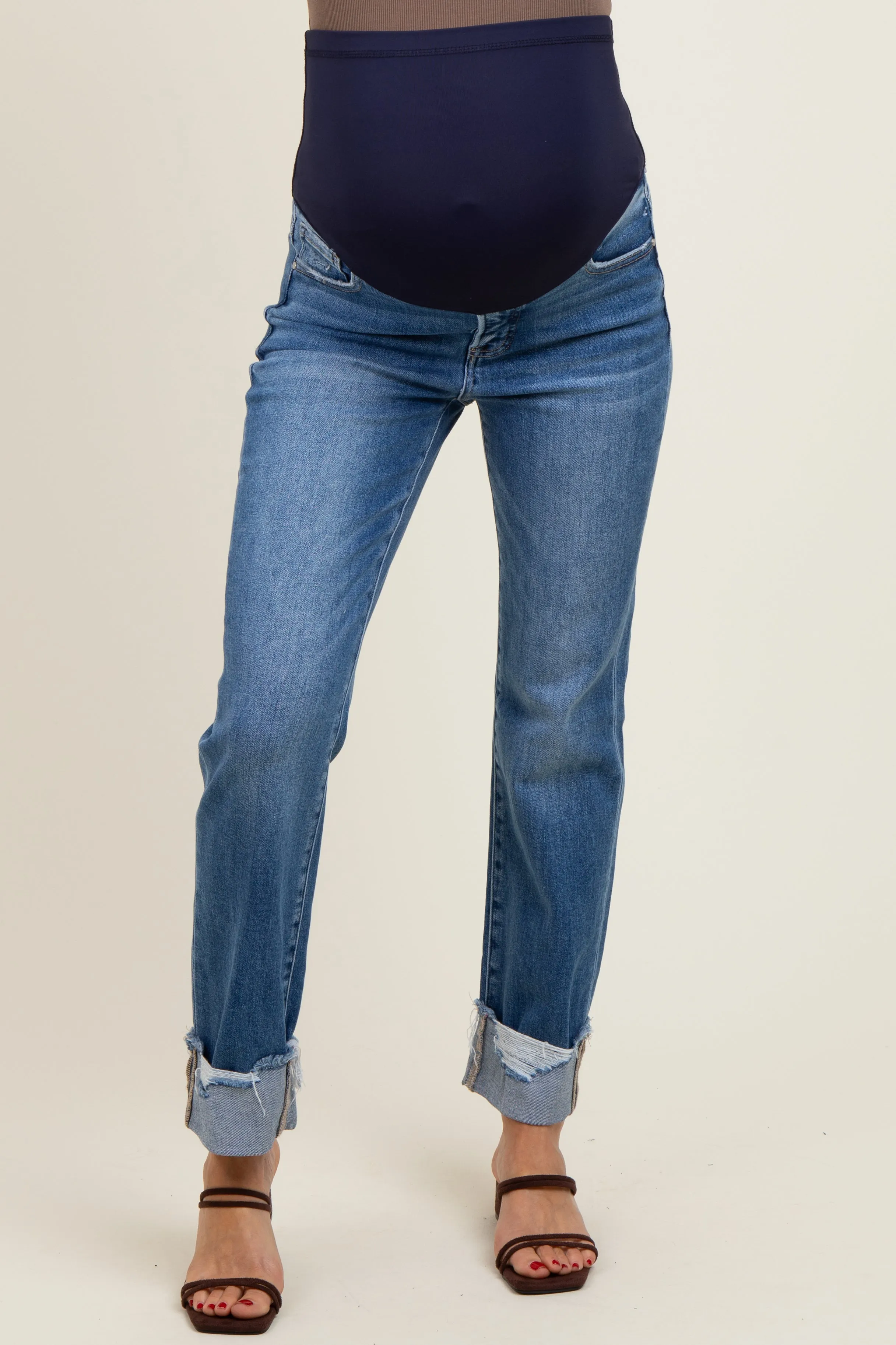 Blue Distressed Cuff Straight Leg Maternity Jeans sold by Pinkblush product image thumbnail 2