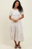 Cream/Taupe Striped Short Sleeve Tiered Maxi Dress sold by Pinkblush