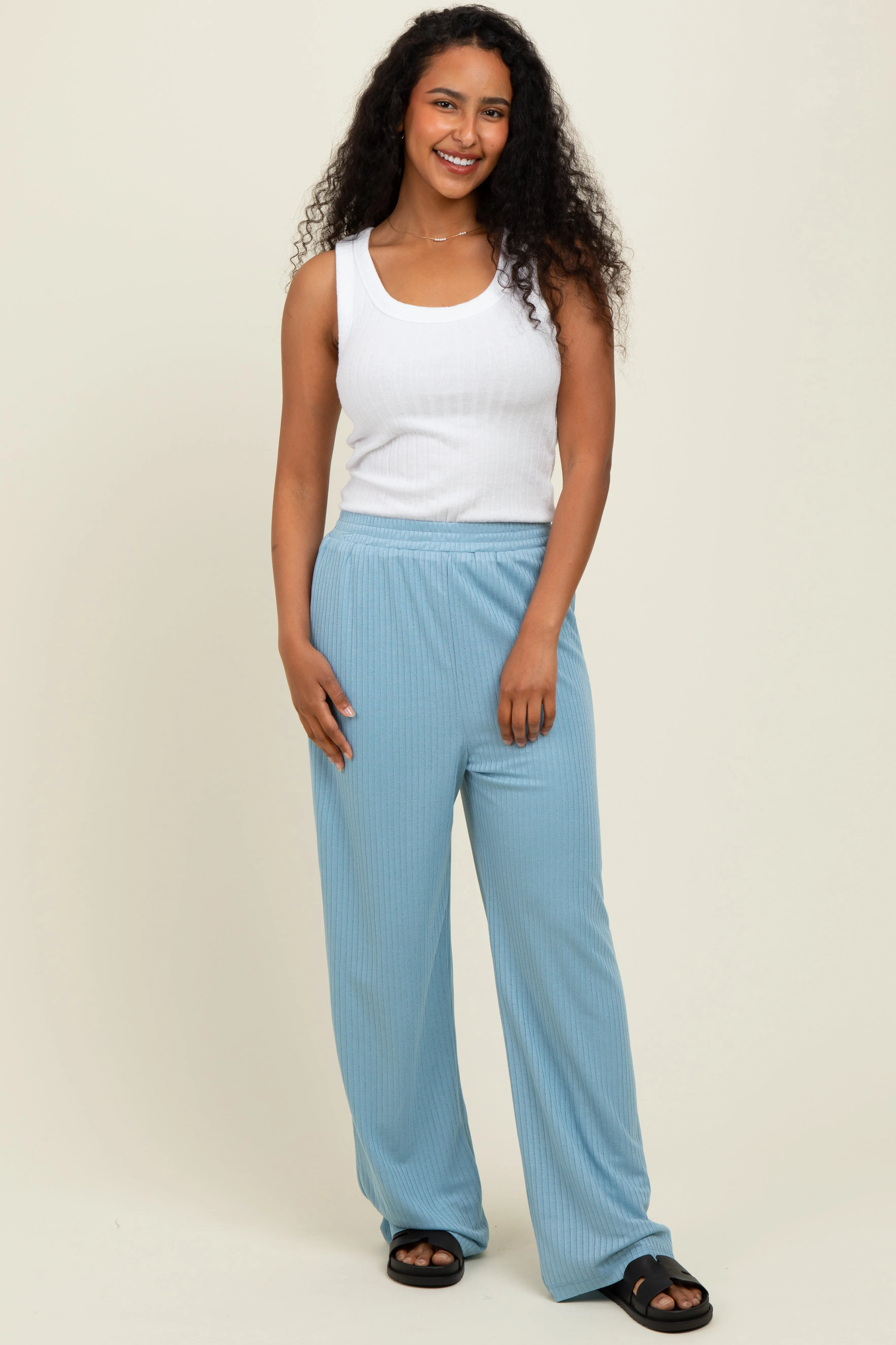 Light Blue Ribbed Side Pocket Lounge Pants sold by Pinkblush product image thumbnail 2
