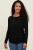 Black Solid Ribbed Ruched Long Sleeve Top sold by Pinkblush