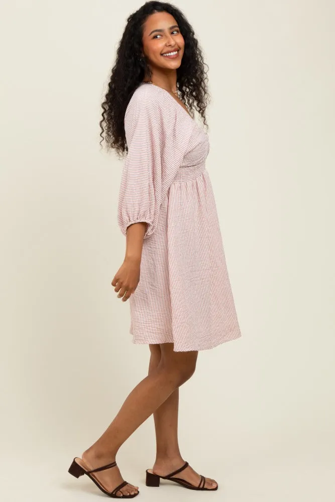Mauve Striped Balloon Sleeve V-Neck Dress sold by Pinkblush product image thumbnail 3
