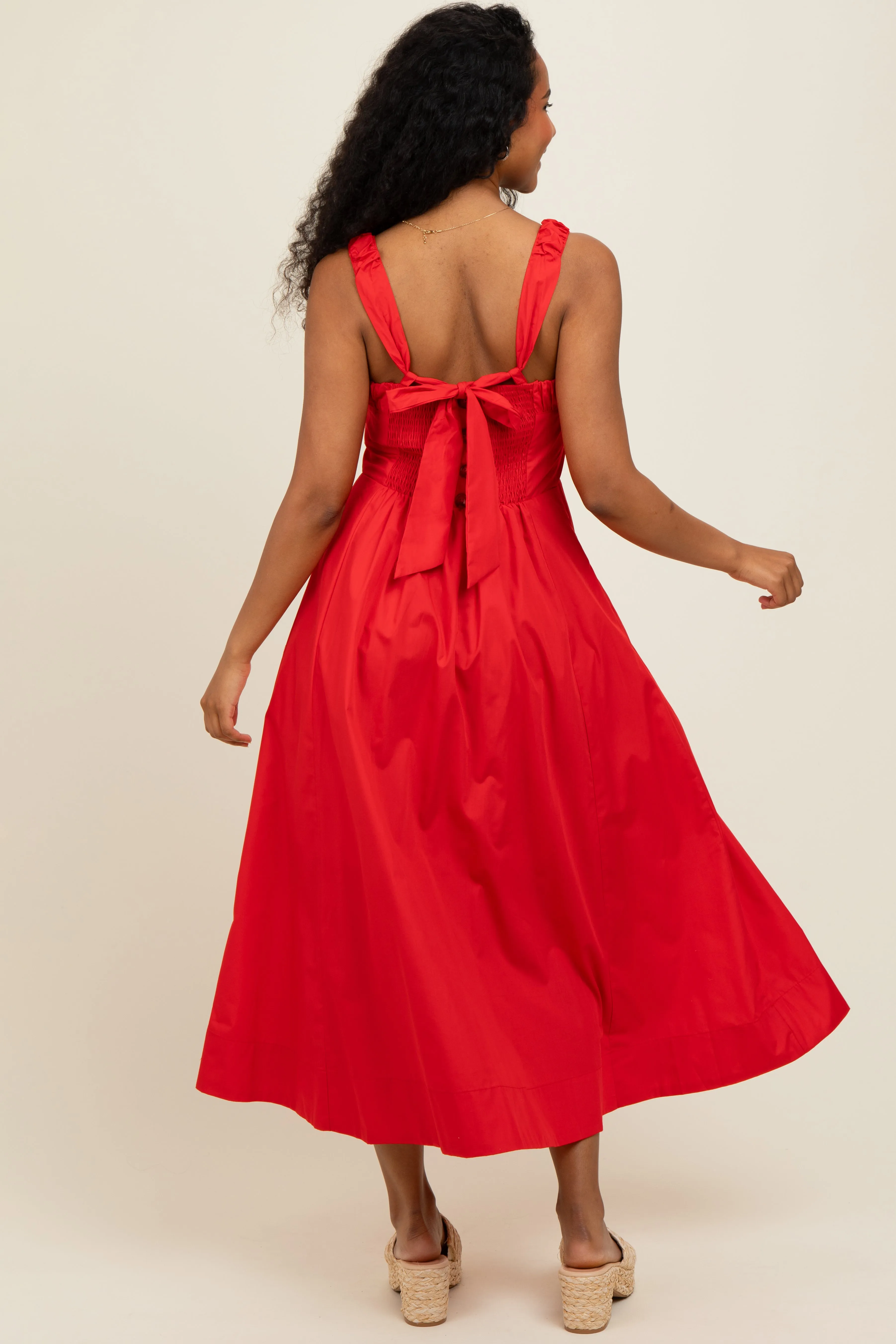 Red Back Bow Tie Detail Sleeveless Midi Dress sold by Pinkblush product image thumbnail 3