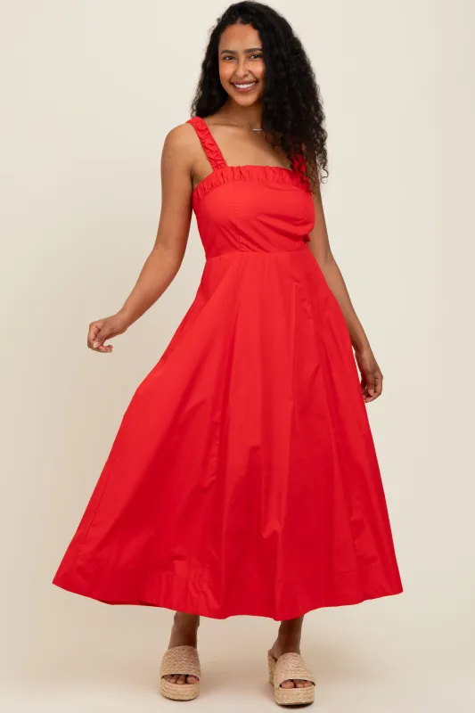 Red Back Bow Tie Detail Sleeveless Midi Dress sold by Pinkblush