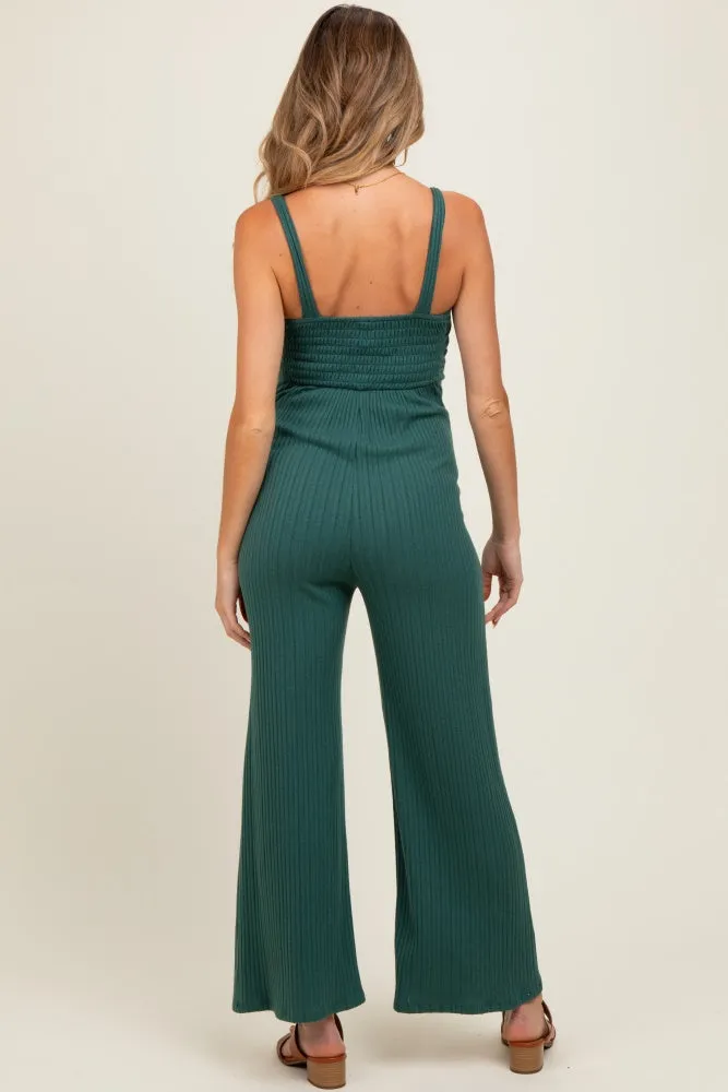 Forest Green Ribbed Cinched Front Maternity Jumpsuit sold by Pinkblush product image thumbnail 2