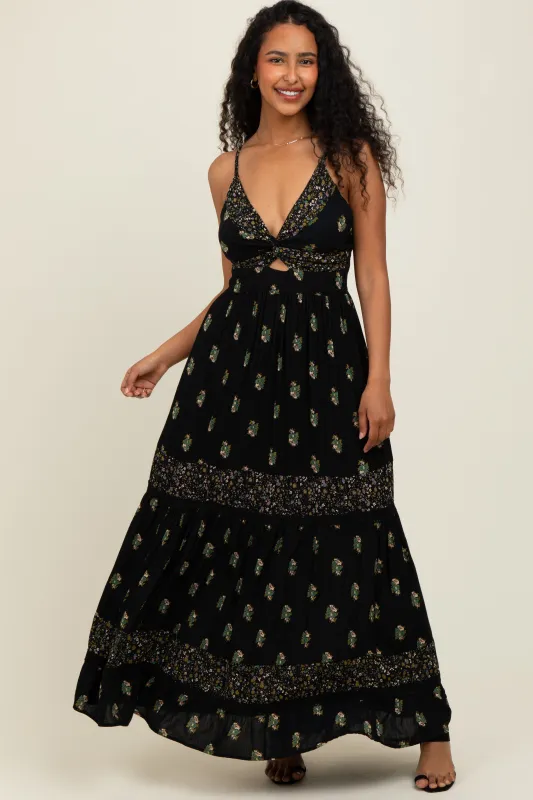 Black Printed Twist Front Cutout Maxi Dress sold by Pinkblush