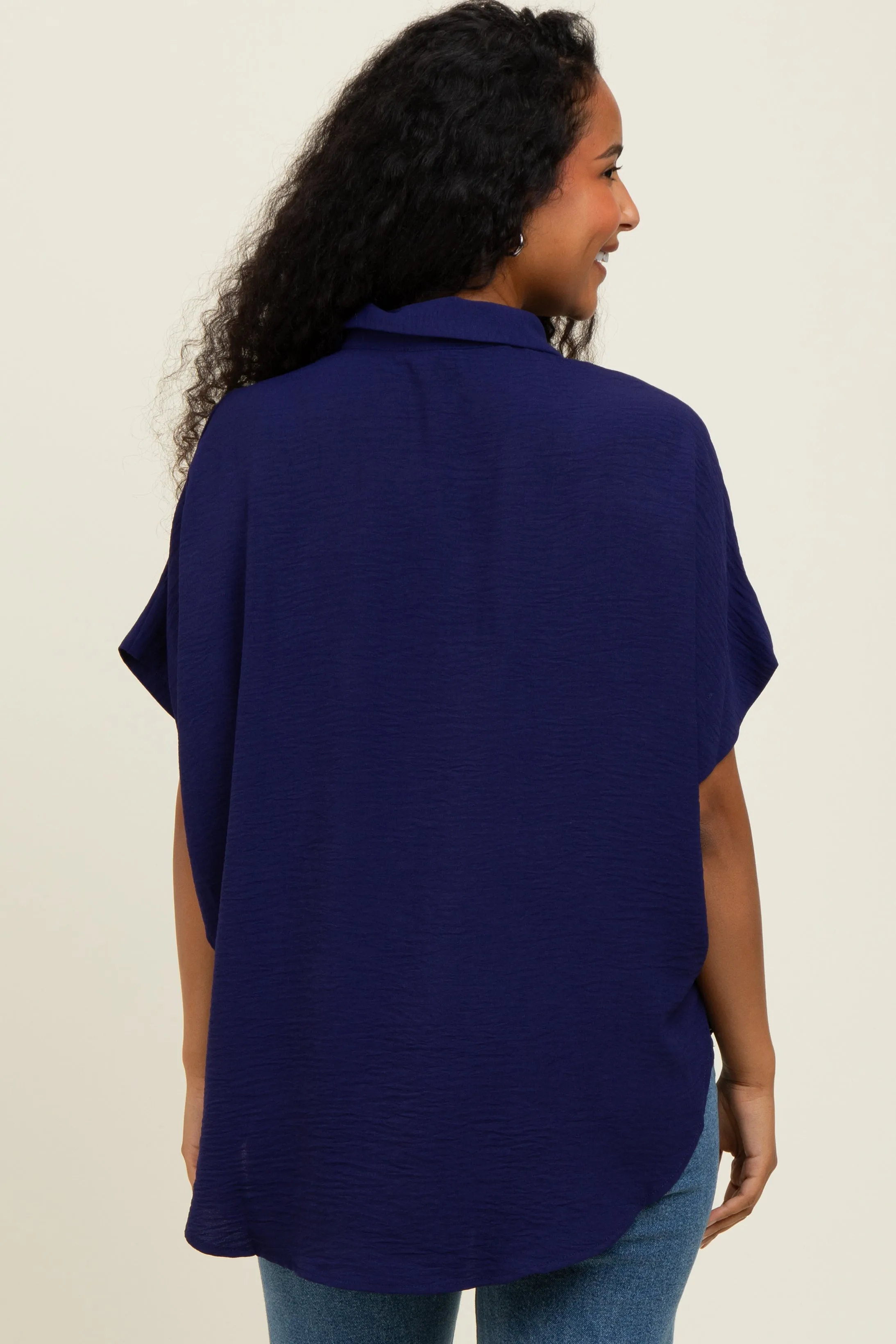 Navy Solid Collared Button-Up Top sold by Pinkblush product image thumbnail 4