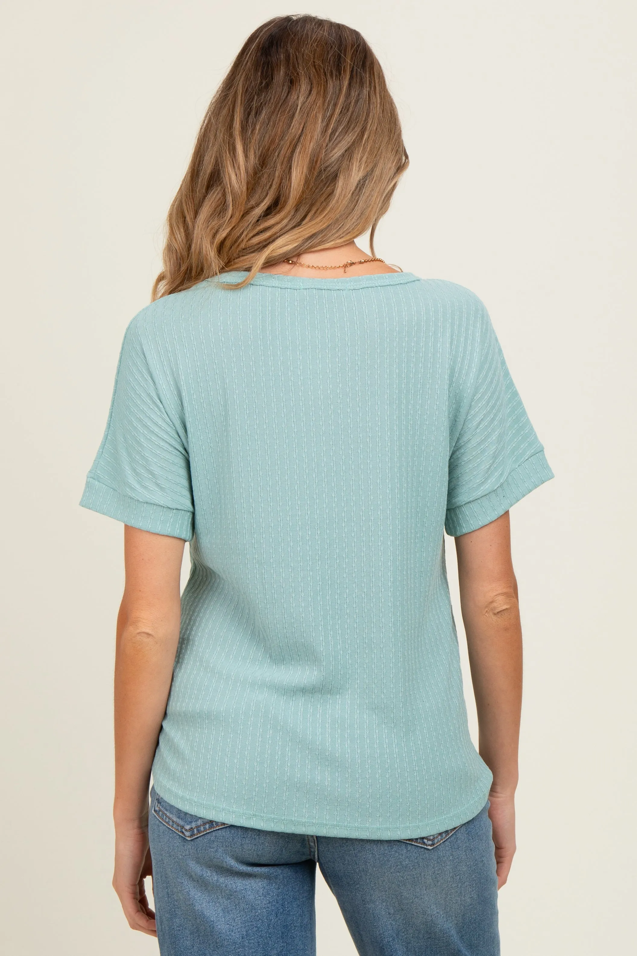 Light Olive Ribbed Knit Maternity Short Sleeve Top sold by Pinkblush product image thumbnail 4