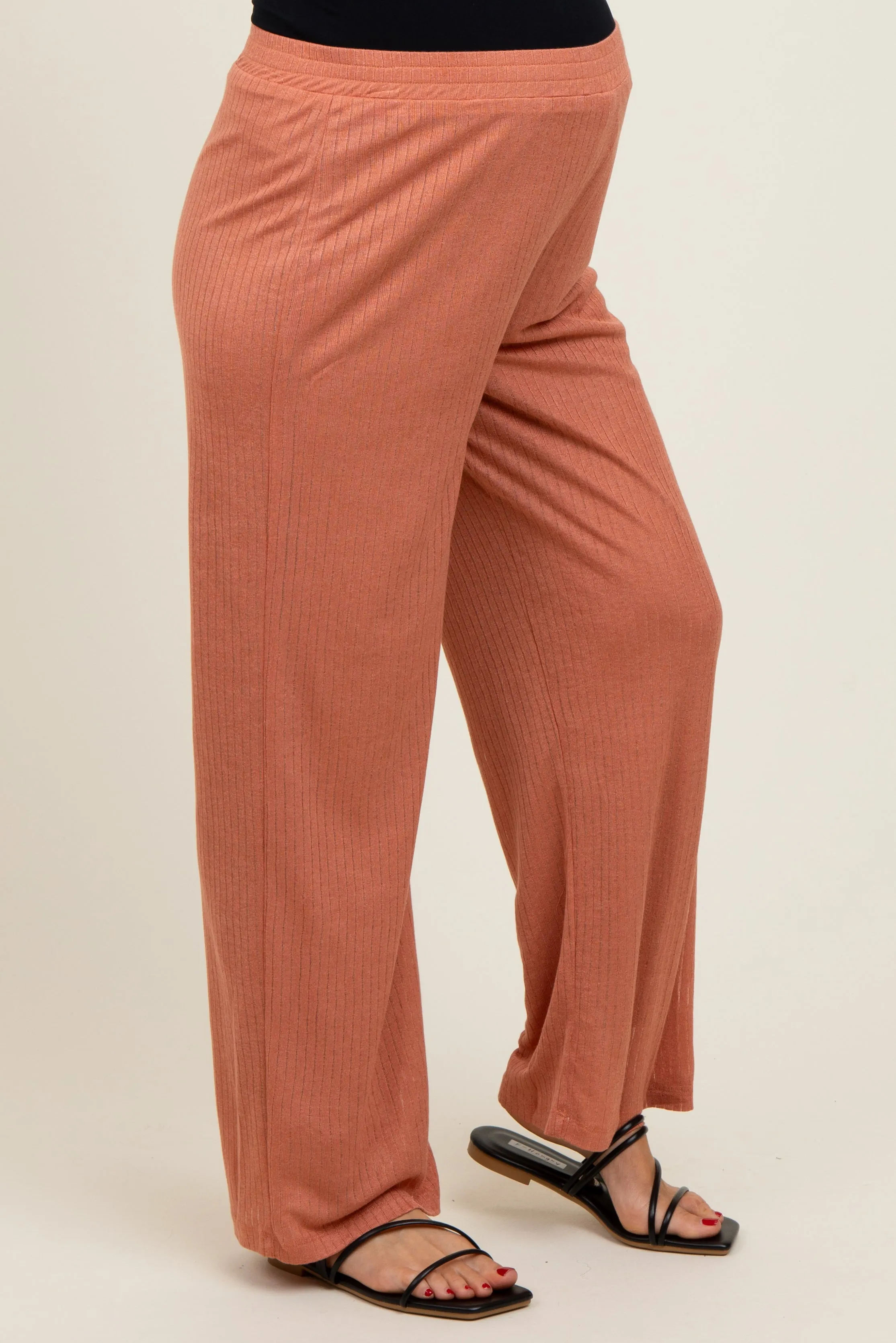 Rust Ribbed Side Pocket Maternity Lounge Pants sold by Pinkblush product image thumbnail 4